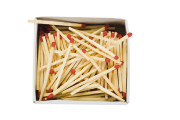 Close-up of an open matchbox with matchsticks