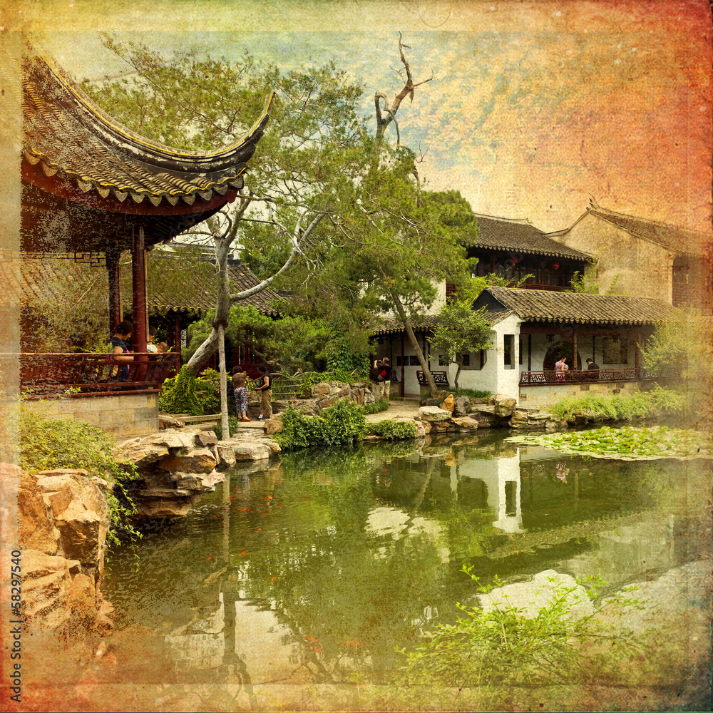 Poster chinese traditional garden - suzhou - china