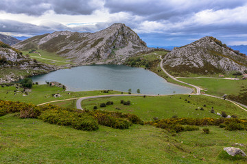 Enol lake from the Picota of Enol in Asturias, Spain