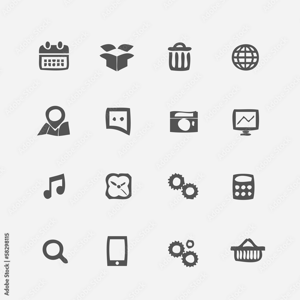 Poster Different application icons set. Crumpled style