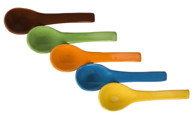 Close-up of ceramic soup spoons