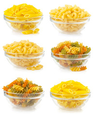 raw pasta in bowl on white