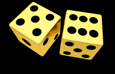 Gold dice isolated on white background