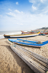 Fishing boats on the beach, Pondicherry, India