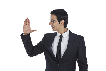 Close-up of a businessman gesturing