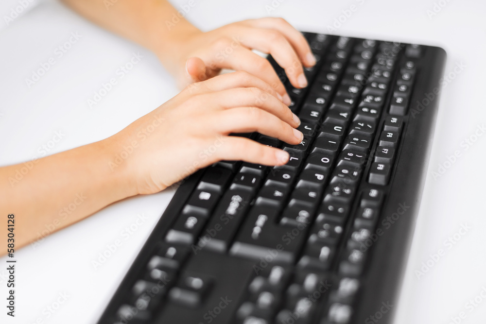 Poster student girls hands typing on keyboard