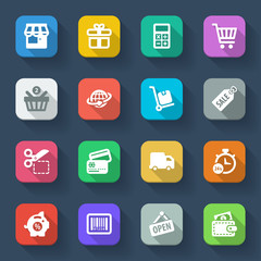 Shopping flat icons. Colorful