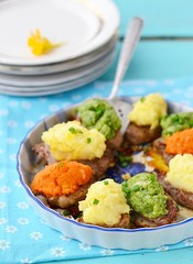 baked pork with mashed vegetables