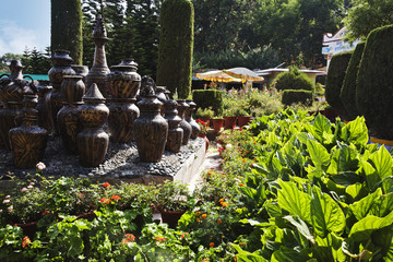 Decorative urns in a park, Peace Park, Mount Abu, Sirohi District, Rajasthan, India