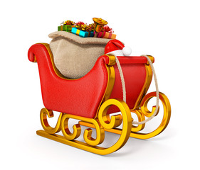 santa claus sleigh with gift sack