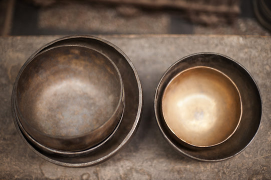 Close-up of empty bowls