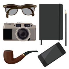 Hipster style accessory. Vector design element set.