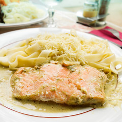tasty pasta with salmon