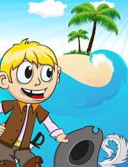 Naklejka premium Pirate on desert island