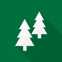 Tannenbäume Icon mit langem Schatten auf grünem Hintergrund