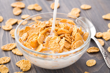 Sugar coated corn flakes with milk