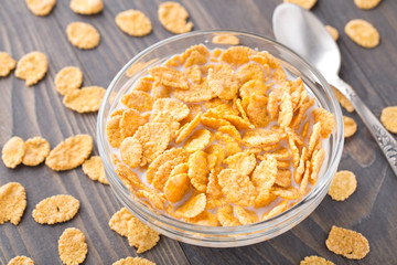 Sugar coated corn flakes with milk