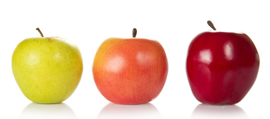 Three colourful apples of different grades