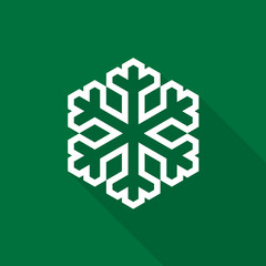 Snowflake icon with long shadow on green background