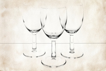 Three glasses on vintage paper