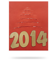 Torn paper christmas tree with two thousand fourteen New Year nu