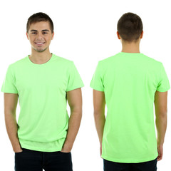 T-shirt on young man in front and behind isolated on white