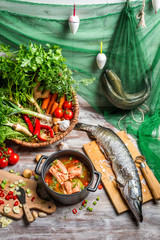 Fresh ingredients for fish soup
