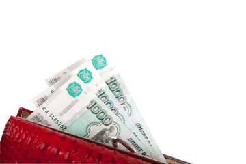 wallet with money on white