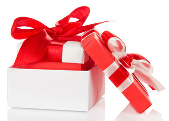 Gift with a bow in white box