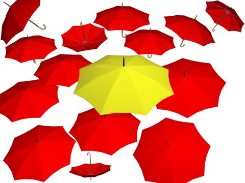 happy jow umprellas red yellow many
