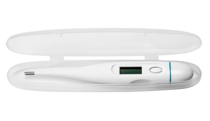 Close-up of a digital thermometer in a case