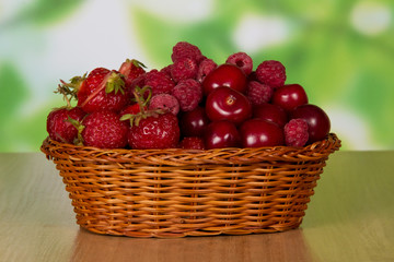 Ripe fragrant berries of strawberry in basket