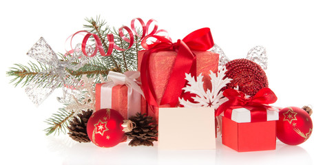 Fototapeta na wymiar Set of Christmas gifts and decorations