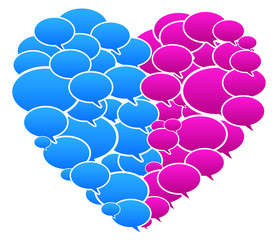 Blue And Pink Colored Speech Bubbles Heart Shape