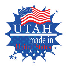 Label with flag and text Made in Utah, vector