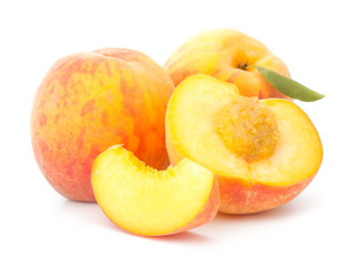 Ripe peach fruit isolated on white background