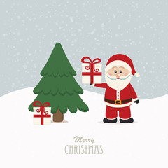 santa claus hold gift snowy background