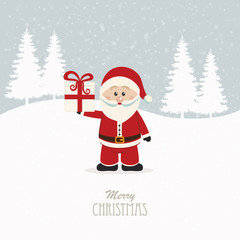 santa claus hold christmas gift snowy background