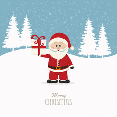 santa claus hold christmas gift snowy background