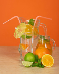 Drink, glass with umbrella and straws