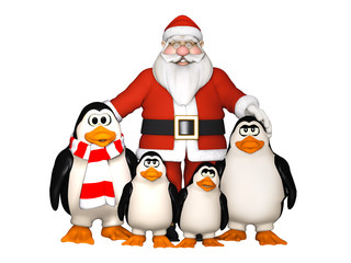 happy penguins family with Santa