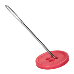 Close-up of a needle in the button hole