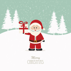 santa claus hold christmas gift snowy background