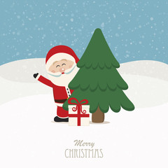santa wave behind tree snowy background