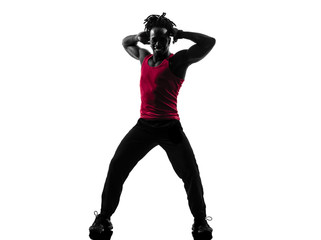 african man exercising fitness zumba dancing silhouette