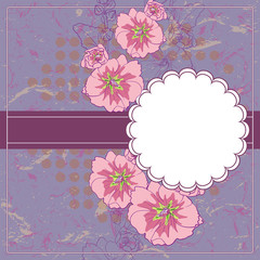 Vector Vintage Floral Frame With Blooming Mallow.