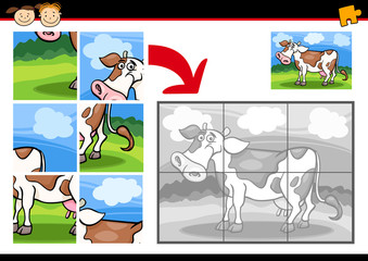 cartoon cow jigsaw puzzle game