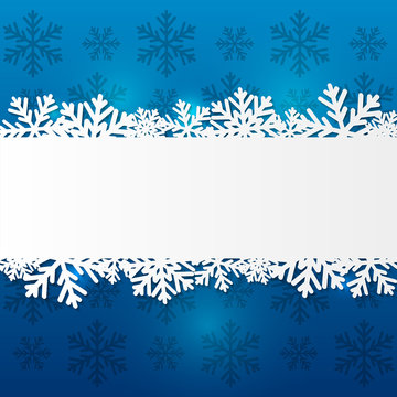 Paper snowflake border on blue