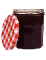 Close-up of a jar of strawberry jam