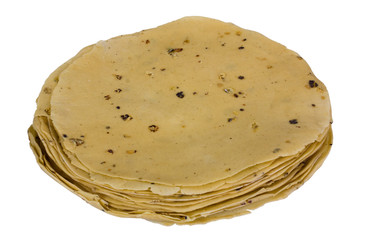 Close-up of raw pappadum